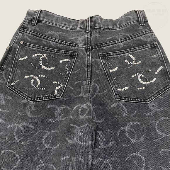 CHANEL 23B 2024 Runway Jeans 34 FR | Black Denim, White CC Logo, Baggy Oversized - Picture 7 of 14